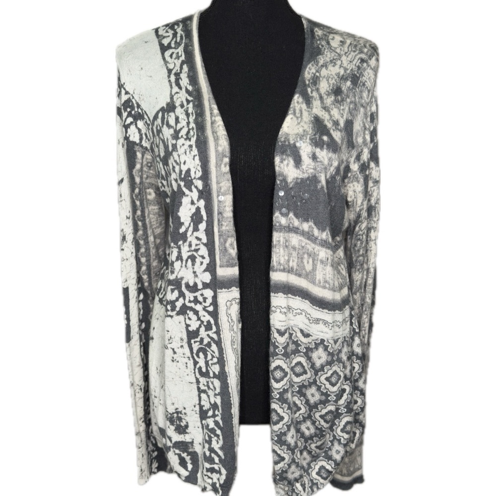Chicos Open Cardigan Sweater Cream Gray Sz 3 XL 16